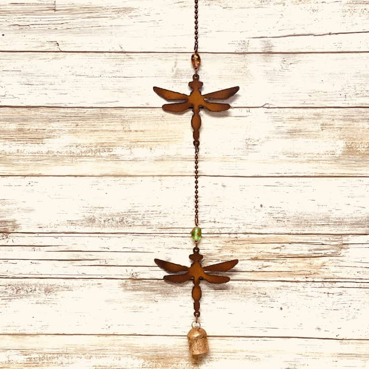 Dragonfly Double Rusty Metal Bell Chime