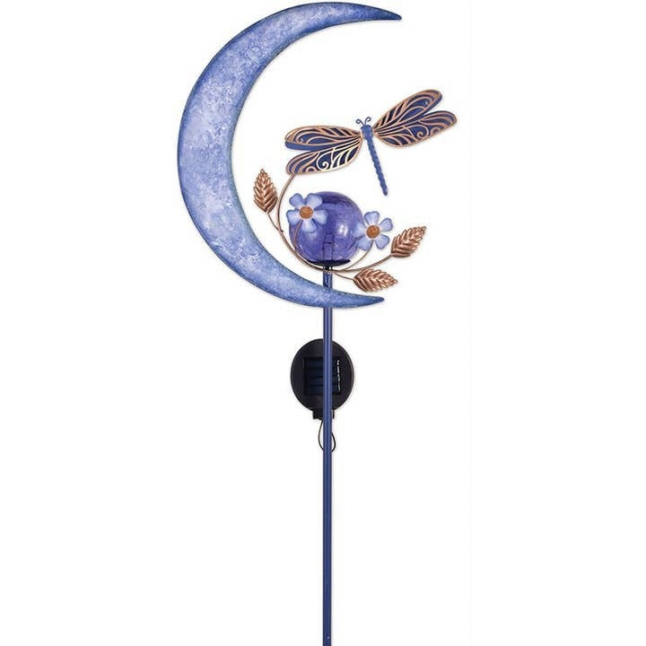 Dragonfly Moon Solar Stake Metal and Glass