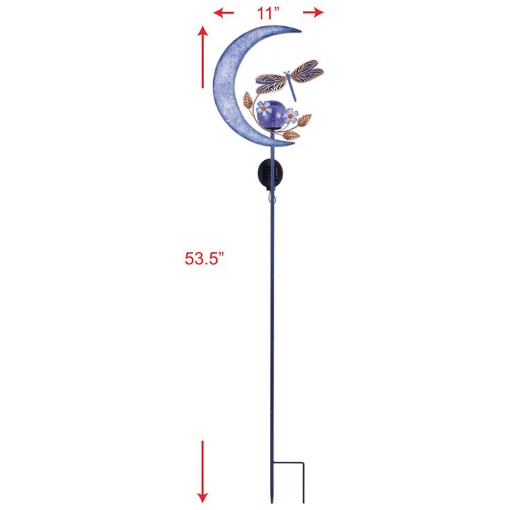 Dragonfly Moon Solar Stake Metal and Glass