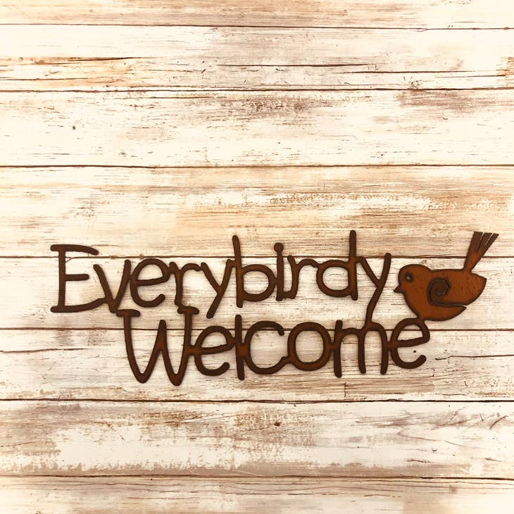 Everybirdy Welcome Rusty Metal Garden Sign