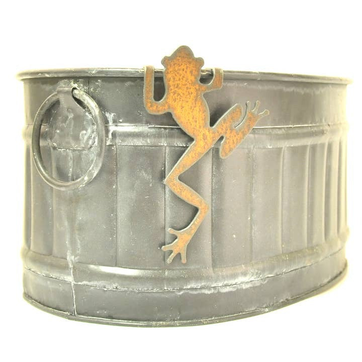 Frog Rusty Metal Garden Pot Climber