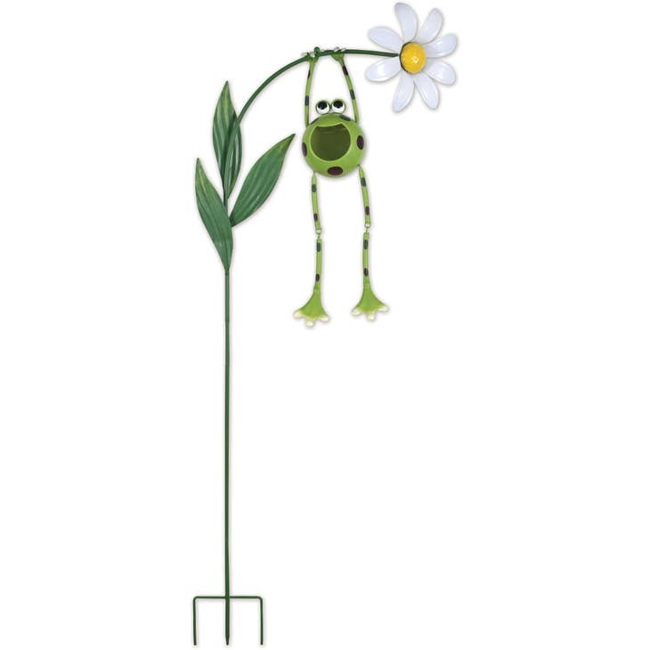 Frog Hanging From a Daisy Large Metal Yard Garden Stake