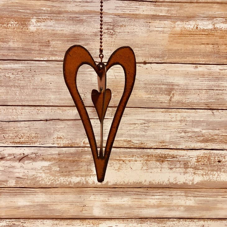 Heart Rusty Metal Three Dimensional Yard Art Mobile