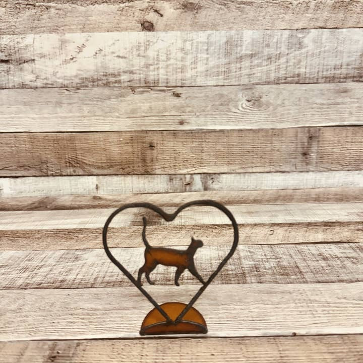 Heart Outline with Cat Kitty Figurine Rustic Metal