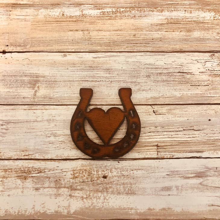 Horseshoe with Heart Rustic Western Rusty Metal Magnet