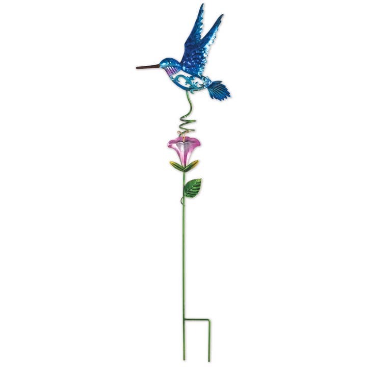 Hand-painted metal hummingbird yard stake for garden or lawn decor