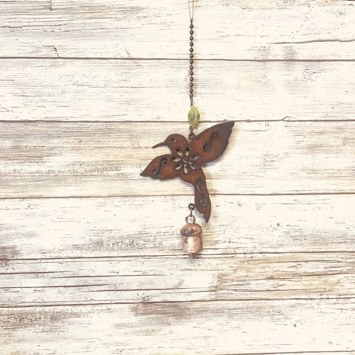 Hummingbird Rusty Metal Bell Mobile Garden Chime