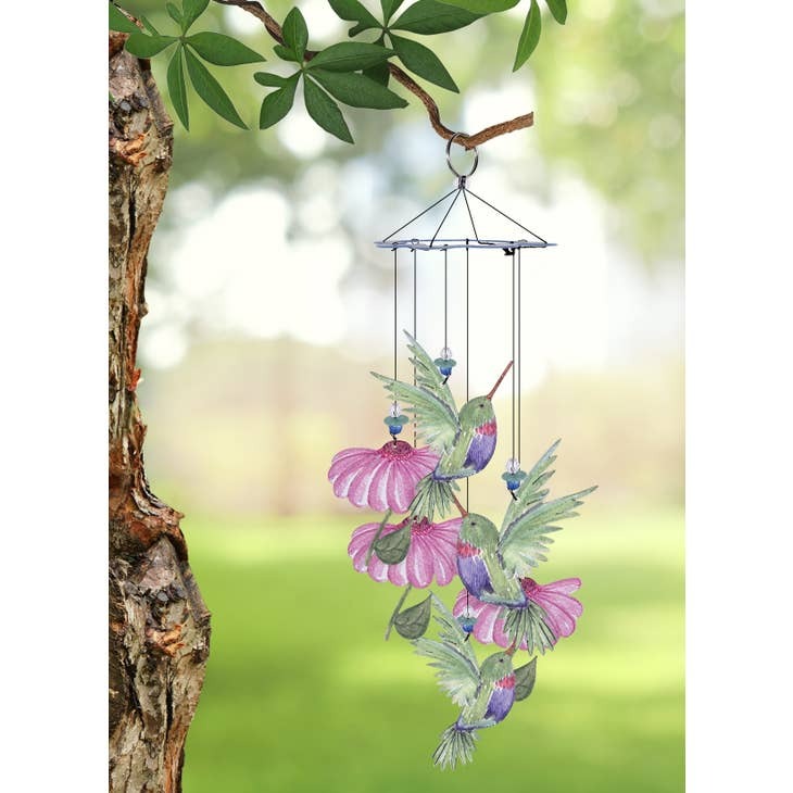 Hummingbird Wind Chime 15" Painted Metal