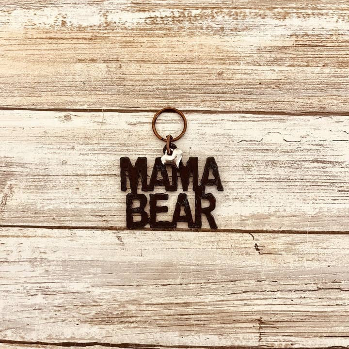 Mama Bear Rustic Rusty Metal Keychain