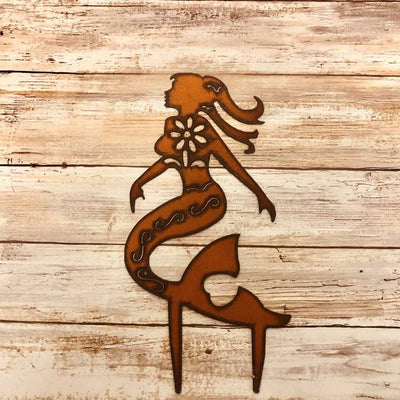 Mermaid Garden Friend Nautical Rusty Metal Yard Stake