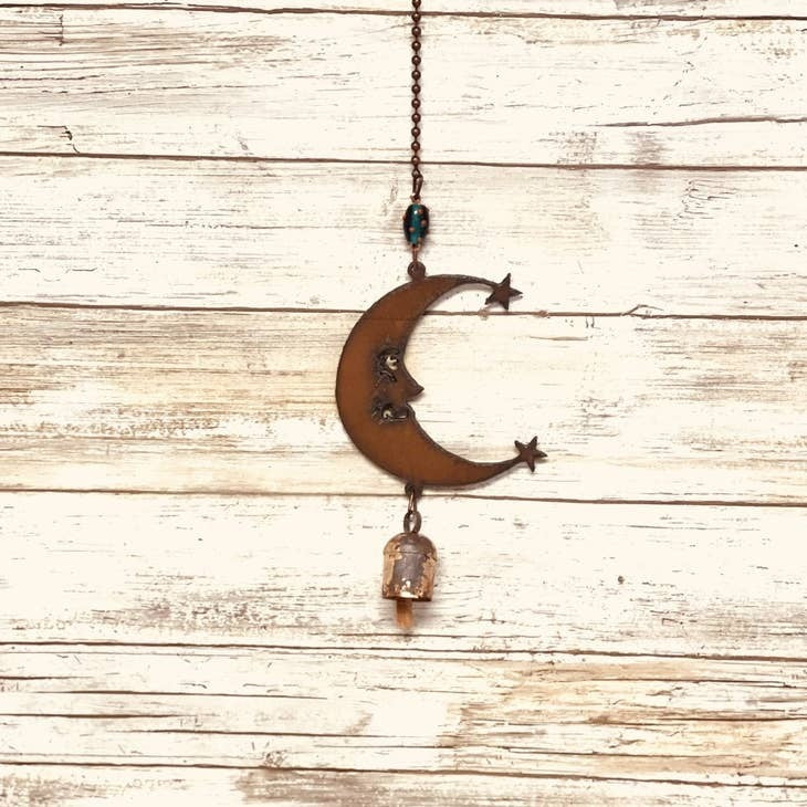 Moon Rusty Metal Garden Bell Chime