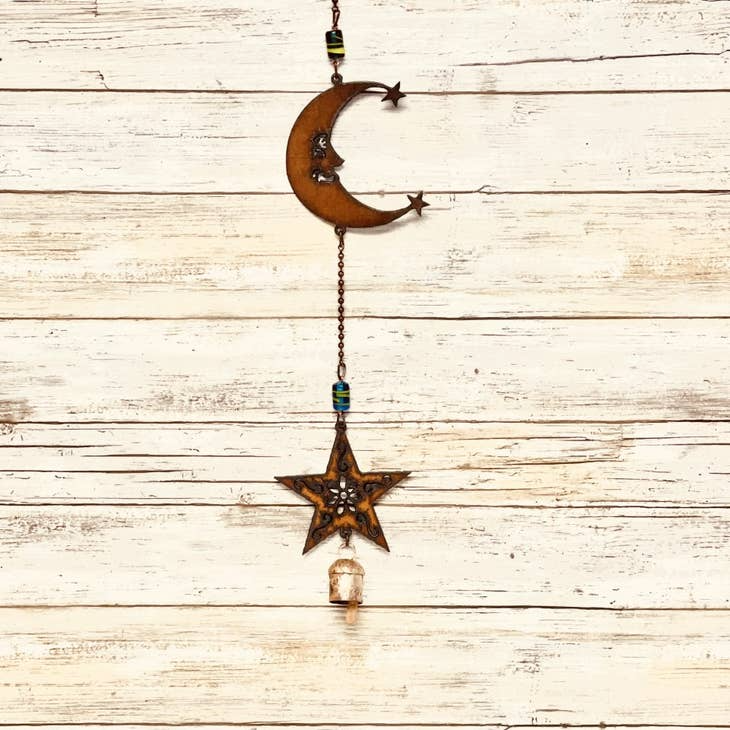 Moon and Star Rusty Metal Bell Chime