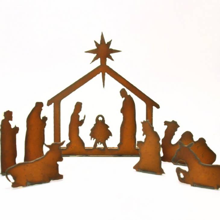 Nativity Scene Large 7 Piece Set Rusty Metal