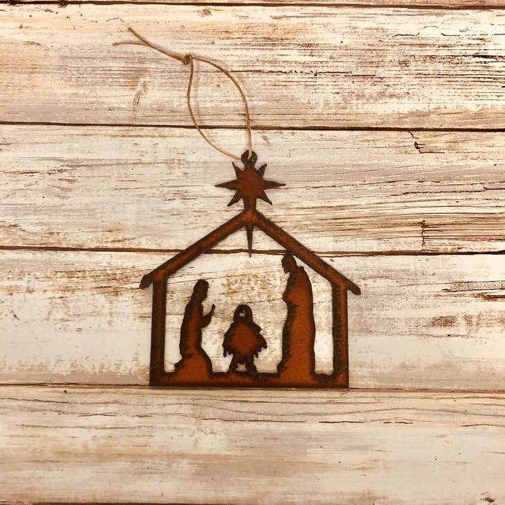 Nativity Scene Rusty Metal Ornament