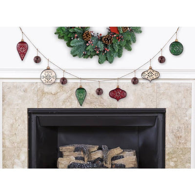 Christmas Garland Red, Green, Brown Metal Ornaments 72 inches long