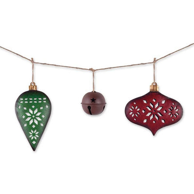 Christmas Garland Red, Green, Brown Metal Ornaments 72 inches long