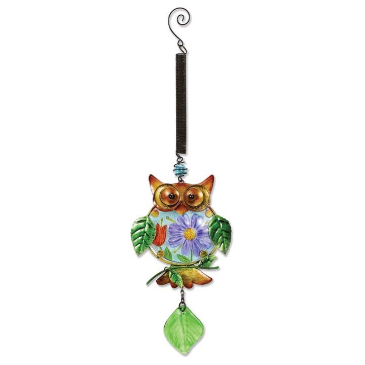 Owl Mobile Garden Decor Glass and Metal