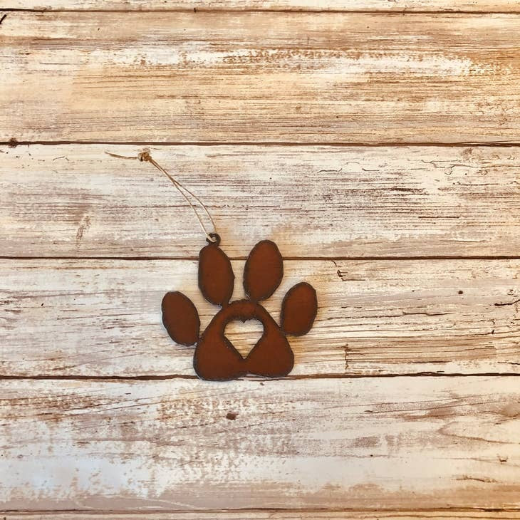 Paw with Heart Inside Rusty Metal Ornament
