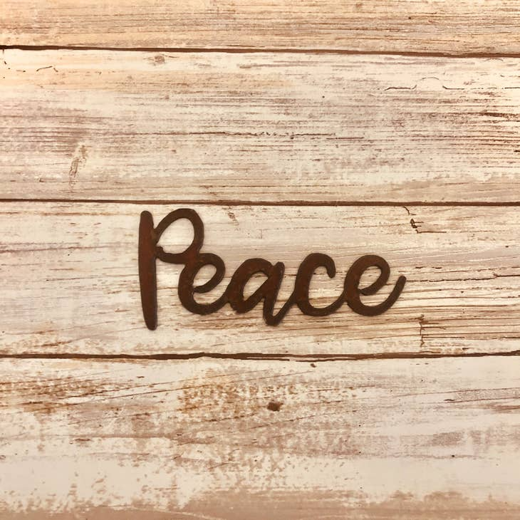 Peace Cursive Word Rusty Metal Magnet