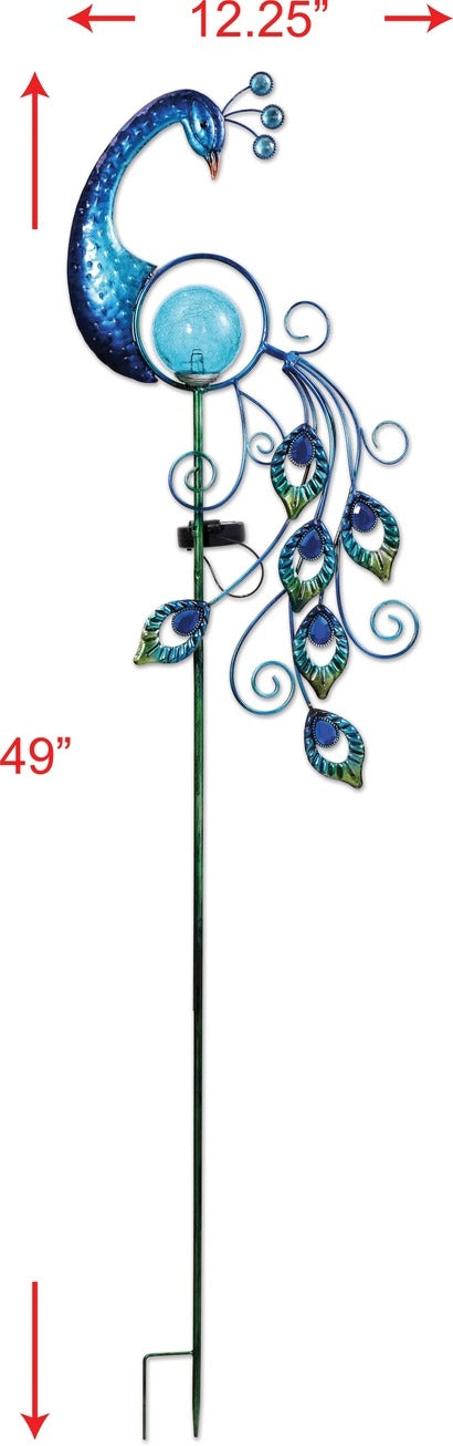 Peacock Metal and Glass Solar Stake 49"