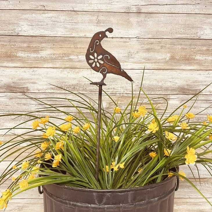 Quail Rusty Metal Garden Plant Stake