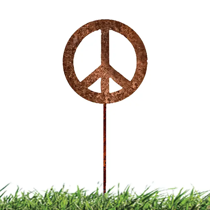 Peace  Sign Symbol Rusty Metal Plant Stake