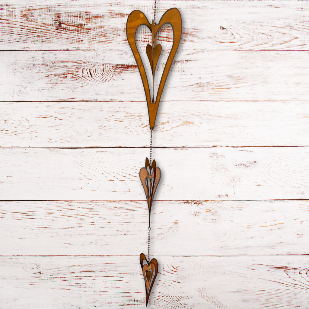 Heart Triple Rusty Metal Three Dimensional Yard Art Mobile