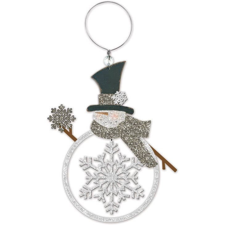 Snowman Glittery Snowflake Hand Painted Christmas Ornament