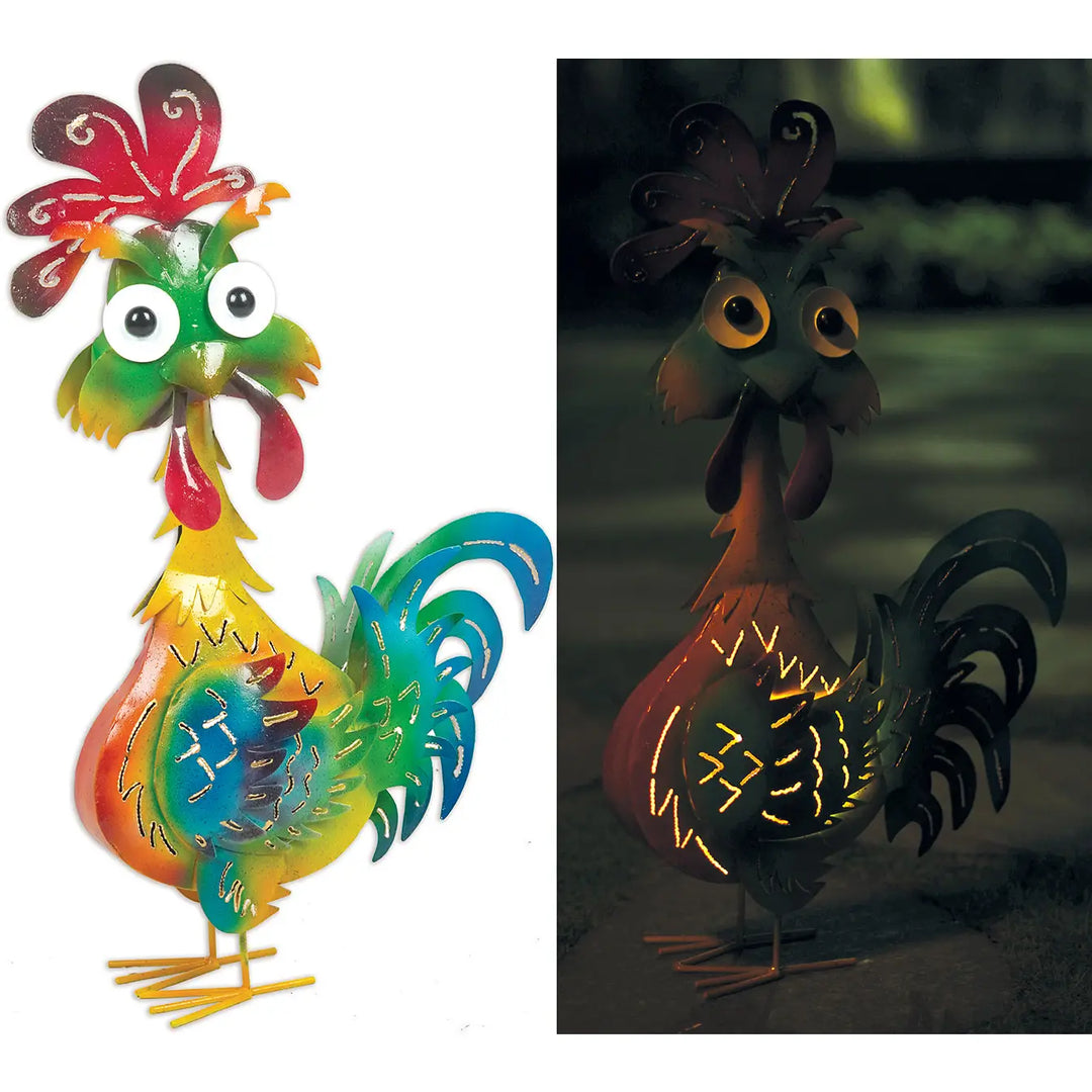 Solar Rooster Hand Painted Metal