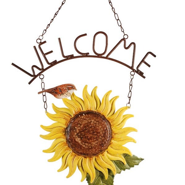 Sunflower Welcome Sign Hand Painted with Rusty Metal