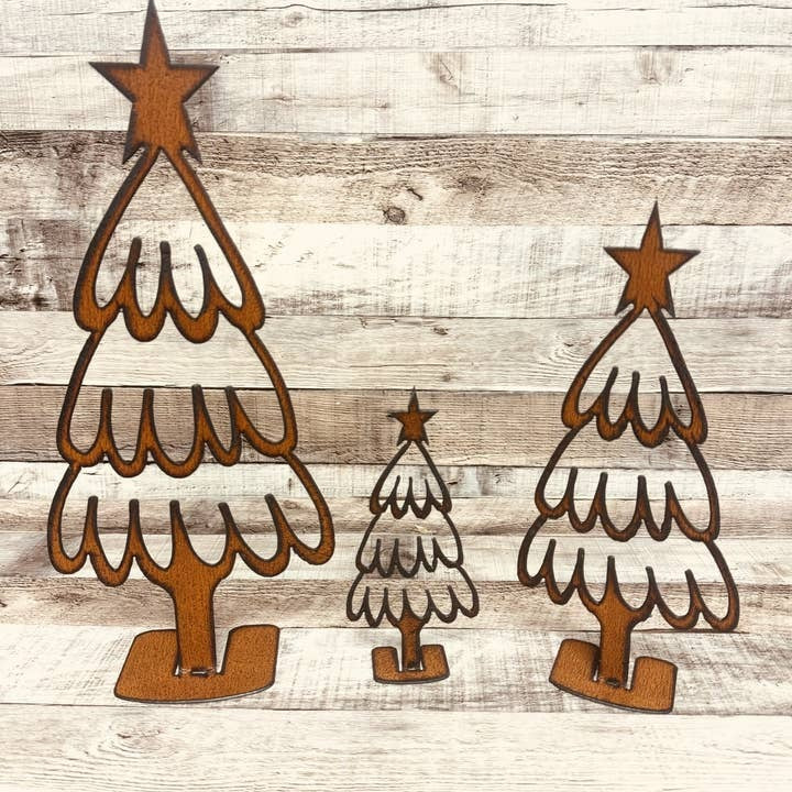 Tree #1 Set / 3 Rusty Metal Holiday Christmas Lodge Rusty Metal Tabletop