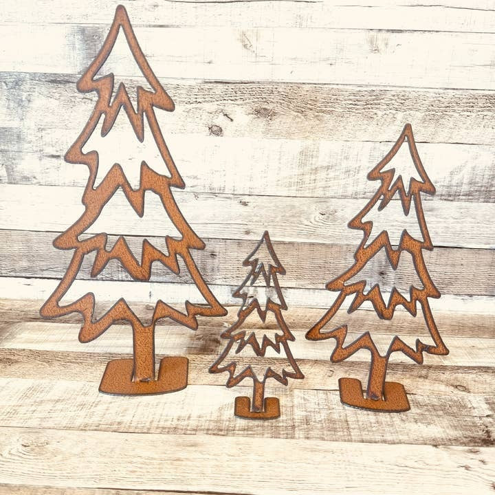 Tree #4 Set of 3 Rusty Metal Christmas Holiday Rustic Metal Lodge Pine