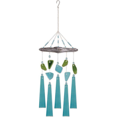 Turquoise Glass and Driftwood Wind Chime